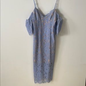 Design lab blue lace sleeveless cocktail dress.